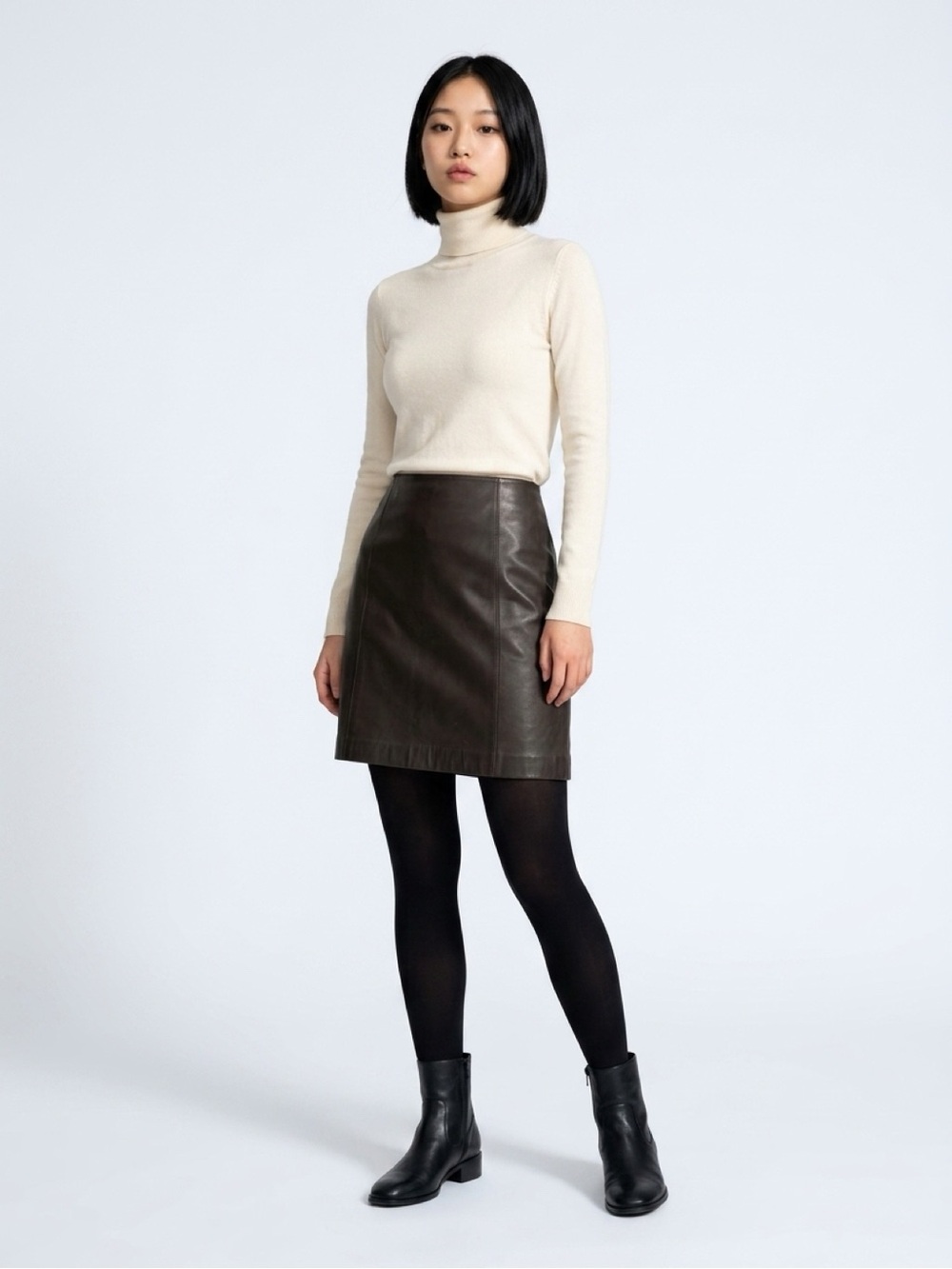 Talbots Black Leather Pencil Skirt